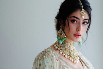 indian woman posing in traditional lehenga and jewelry