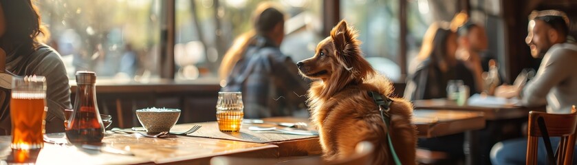 Pet-friendly restaurant scene, dogs and their owners enjoying a meal in a welcoming environment