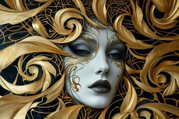 Alluring Golden woman portrait. Woman art. Fictional person. Generate Ai
