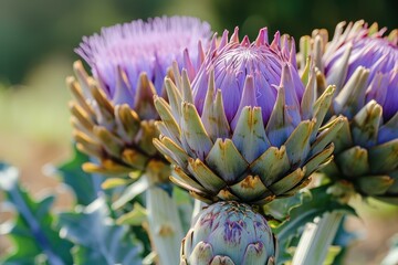 Thorny Artichoke flowers plant. Organic garden. Generate Ai