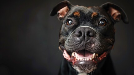 Cheerful snapshots of dogs wearing happy smiles, their playful demeanor and friendly gaze capturing the essence of canine happiness.