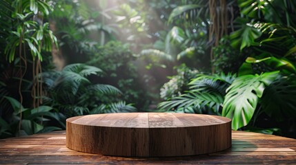 Wooden Table With Plant Background