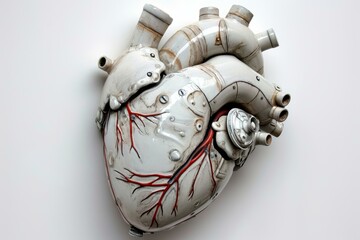 Immaculate Artificial heart white background. White cardiac exam. Generate Ai