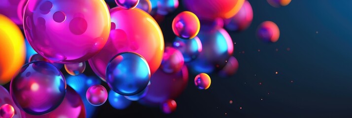 Vibrant pink and blue bubbles float in a fantasy, dream-like digital 3D rendered composition.