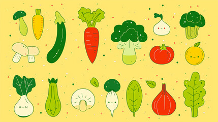 Fototapeta premium Cute illustration of various vegetables