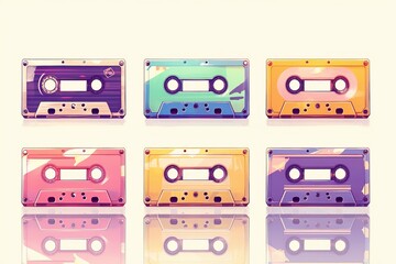 Fototapeta premium Set of old audio cassettes on white background, tape cassettes