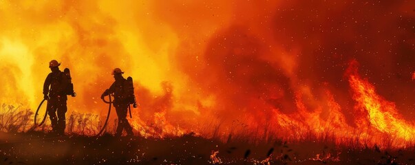 Experienced Firefighter Extinguishing a Wildland Fire Deep in the Woods. Wear proffessional safe uniform.