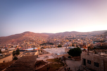 Panoramic view cityscape of Wadi Musa, Jordan at sunrise