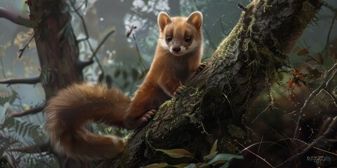 A cutie Forest Marten (Martes martes) in the forest , very beautiful animal.