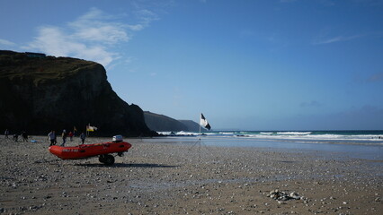 Beach with lifeboat