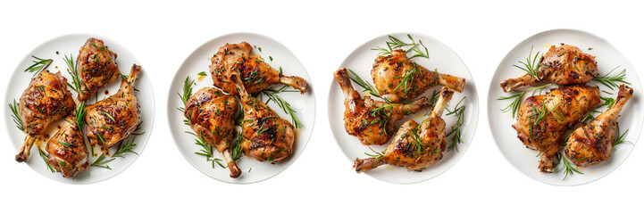 Set of A roasted rabbit legs, beautifully decorated on a transparent background