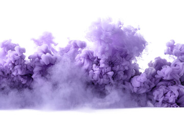 Vivid purple smoke cloud explosion on transparent background.
