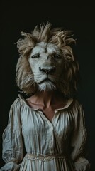 Woman Wearing Lion Mask