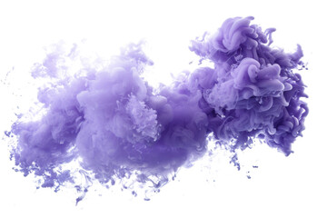 Vivid purple smoke cloud explosion on transparent background.