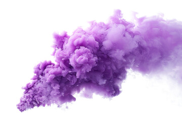 Fototapeta premium Vivid purple smoke cloud explosion on transparent background.