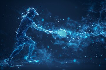 Light-effect graphic of a wireframe badminton player