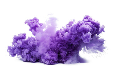 Obraz premium Vivid purple smoke cloud explosion on transparent background.