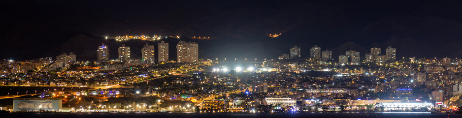 Panoramic cityscape of illuminated Eilat, Israel