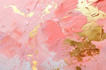 Vintage minimal delicate pink abstract painted background texture with shimmering metallic golden brush stroke - generative ai