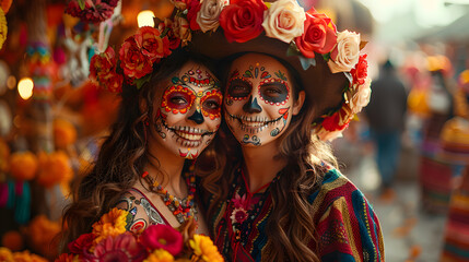 Obraz premium Young couple dressed for Mexico's Day of the Dead (El Dia de Muertos) 