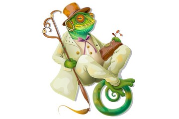 Frog Wearing Top Hat and Holding Cane