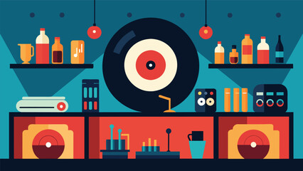 The deep bass vibrations from the vinyl set can be felt throughout the entire music bar adding to the immersive experience. Vector illustration