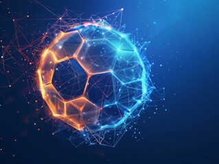 Neural lowpoly AI futuristic neon network of football ball