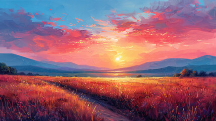 Vibrant sunset landscape, stunning evening colors