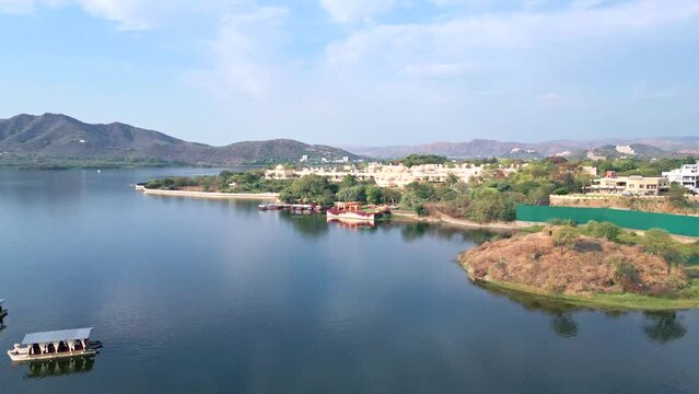 Udaipur, Lake Pichola, Rajasthan, India from the air