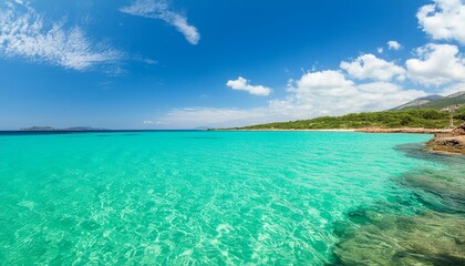 crystal clear turquoise water under a blue sky