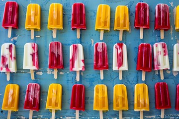 Colorful Array of Red, Yellow, and White Popsicles