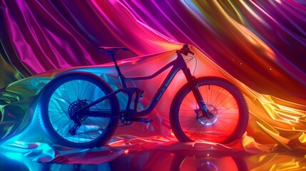 Fototapeta premium A cycle wrapped in cascading, varied hues of light, presented in a lively.