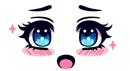 Cute kawaii blue anime eyes with sparkles and long lashes of a manga girl cartoon character.
