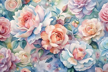 Elegant watercolor painting of delicate roses in soft pastel colors, perfect for sophisticated wall art or floral themed decor.