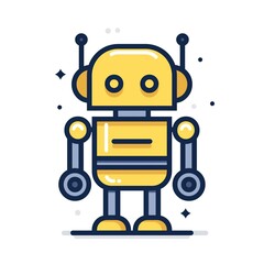 Minimalistic cartoon little robot in vector 2D style on a white background