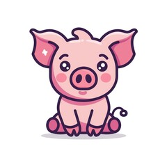 Minimalistic cartoon cute pig in vector 2D style on a white background