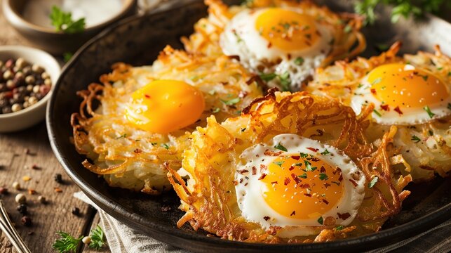 freshly fried hash browns in a breakfast. Generative Ai