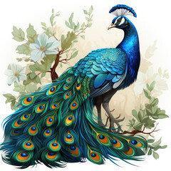 Fototapeta premium Watercolor Peacock vector, clipart Illustration, Generative Ai