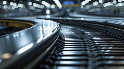 Up-close conveyor belt at an industrial facility - Powered by Adobe