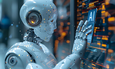 Fototapeta premium Artificial intelligence robots control futuristic data