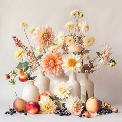 Pink and White Flowers in vases