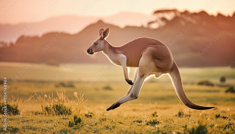 Wall mural wild kangaroo jumping at the field - Wall murals