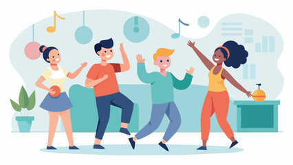 A dance class designed for individuals with sensory processing disorder featuring soft lighting and music and textured props for a comfortable and. Vector illustration