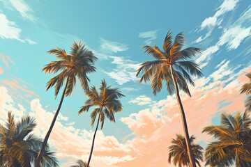 Palm trees in front of blue tropical sky, illustration