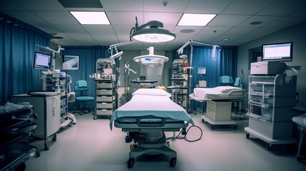 Interior of modern operating room with surgery equipment. Toned image