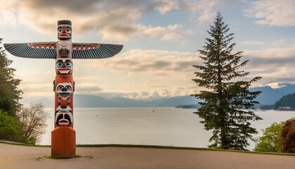 native american totem pole in vancouver canada
