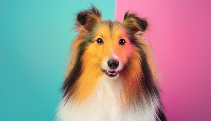 adorable shetland sheepdog dog in pop art style painting minimal