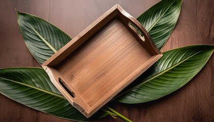 wooden tray tray background copy space top view