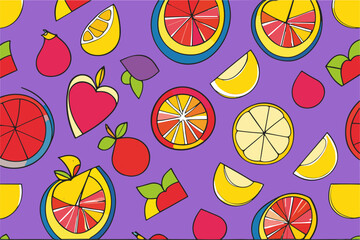 Vector abstract summer background with tropical 
fruits (lemon, orange) and berries
for clothing, 
fabric, textile, paper, notepad, packaging, school notebook.