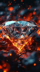 Capture the concept of Pressure through a digital artwork of a diamond being forged under immense heat and force